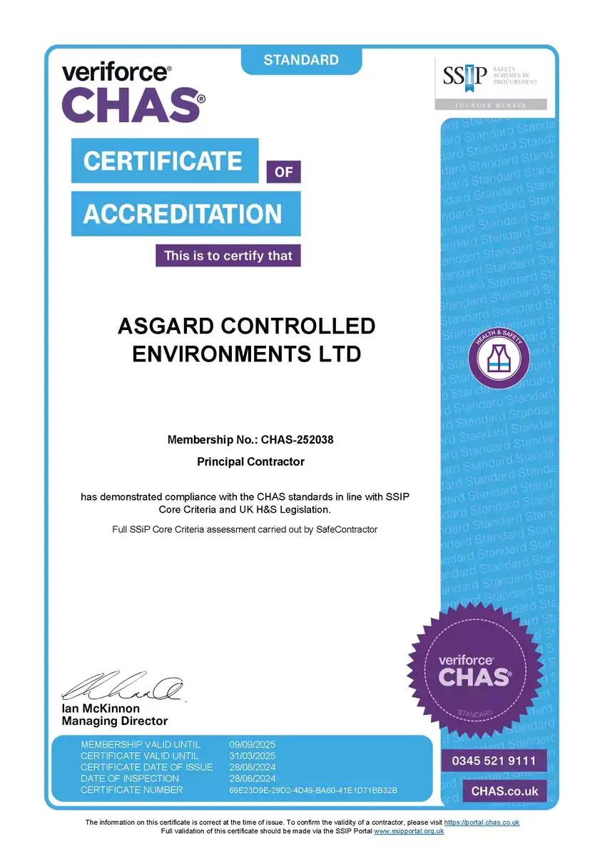 Asgard Controlled Environments CHAS Certificate